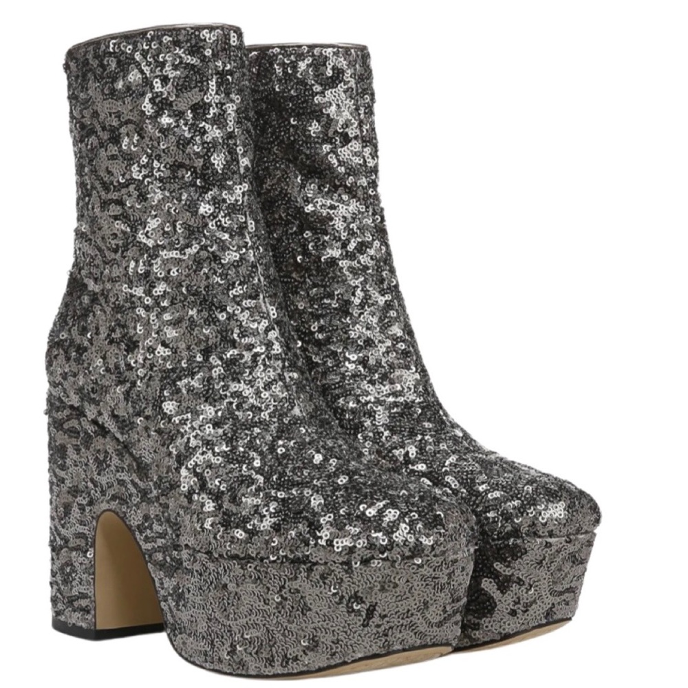 NWOB $130 Sam Edelman Circus NY Platinum Sequin Platform Boots
